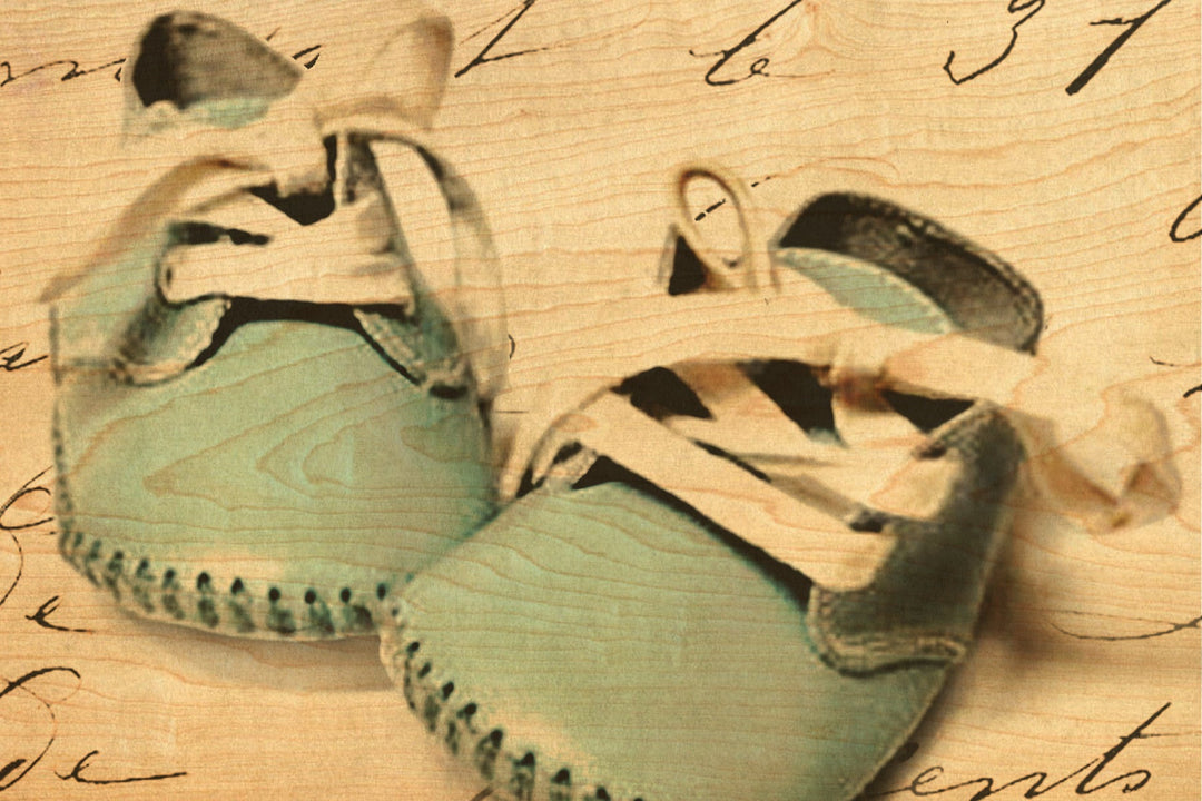 Baby Blue Shoes Wood Postcard - Cedar Mountain Studios