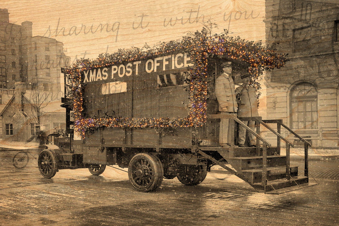 Christmas Post Office Wood Postcard - Cedar Mountain Studios