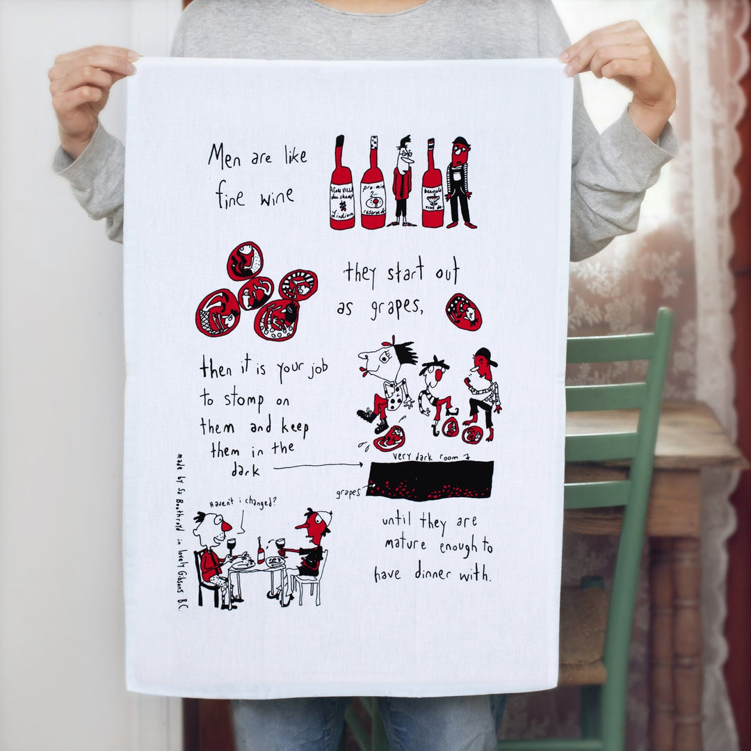 Men Are Fine Wine Tea Towel - Cedar Mountain Studios