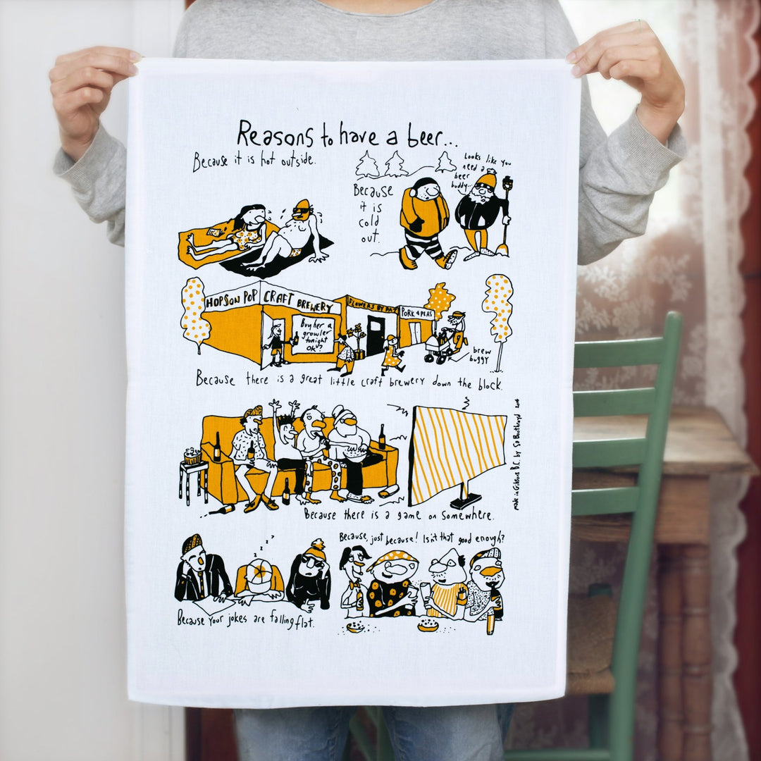 Reasons For Beer Tea Towel - Cedar Mountain Studios