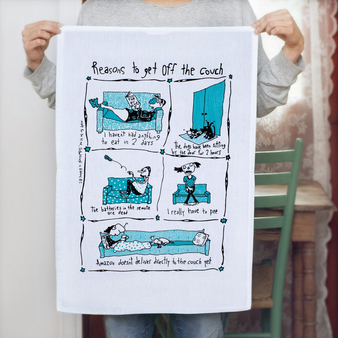 Reasons To Get Off Couch Tea Towel - Cedar Mountain Studios