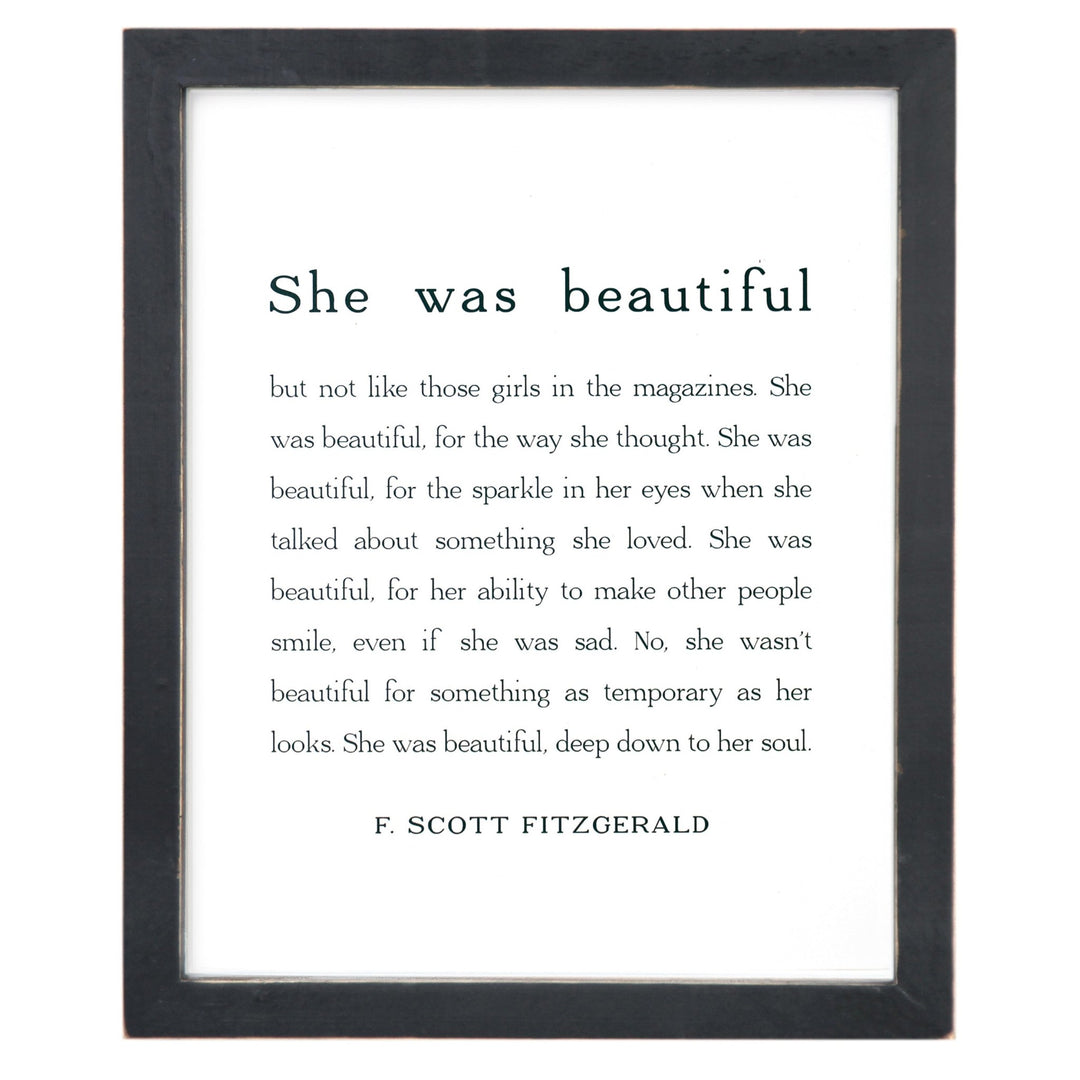 She Was Beautiful (F. Scott Fitzgerald) Framed Words - Cedar Mountain Studios