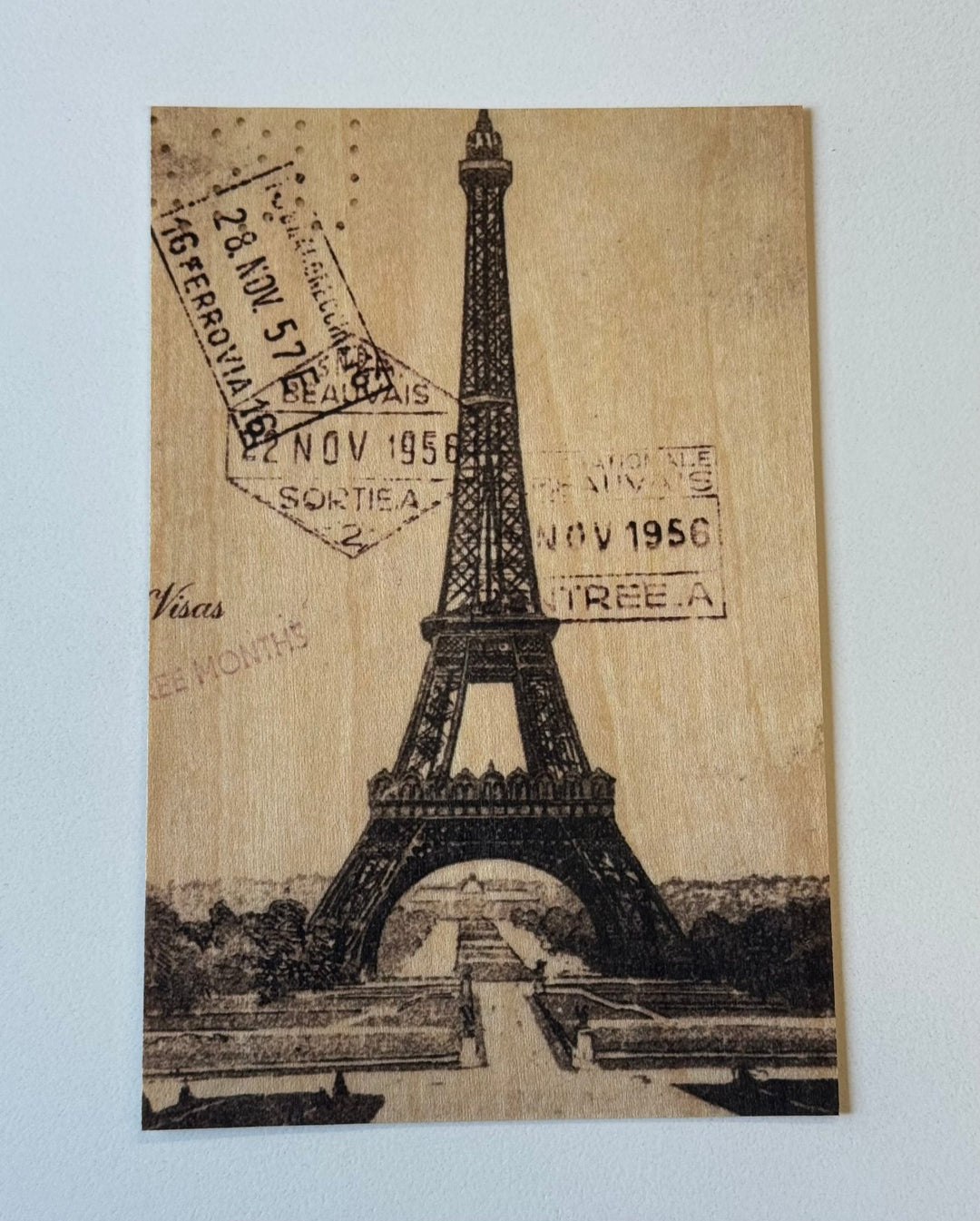 Eiffel Tower Stamp Wood Postcard - Cedar Mountain Studios