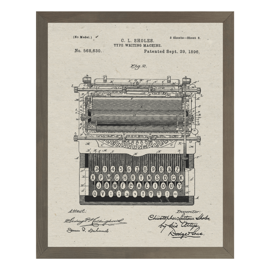 Framed Patents - Typewriter - Cedar Mountain Studios