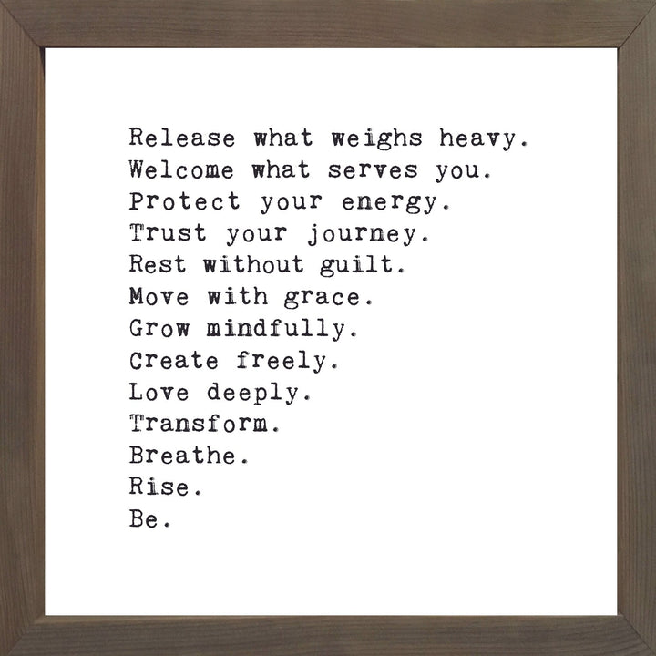 Framed Words Small - Release what weighs - Cedar Mountain Studios