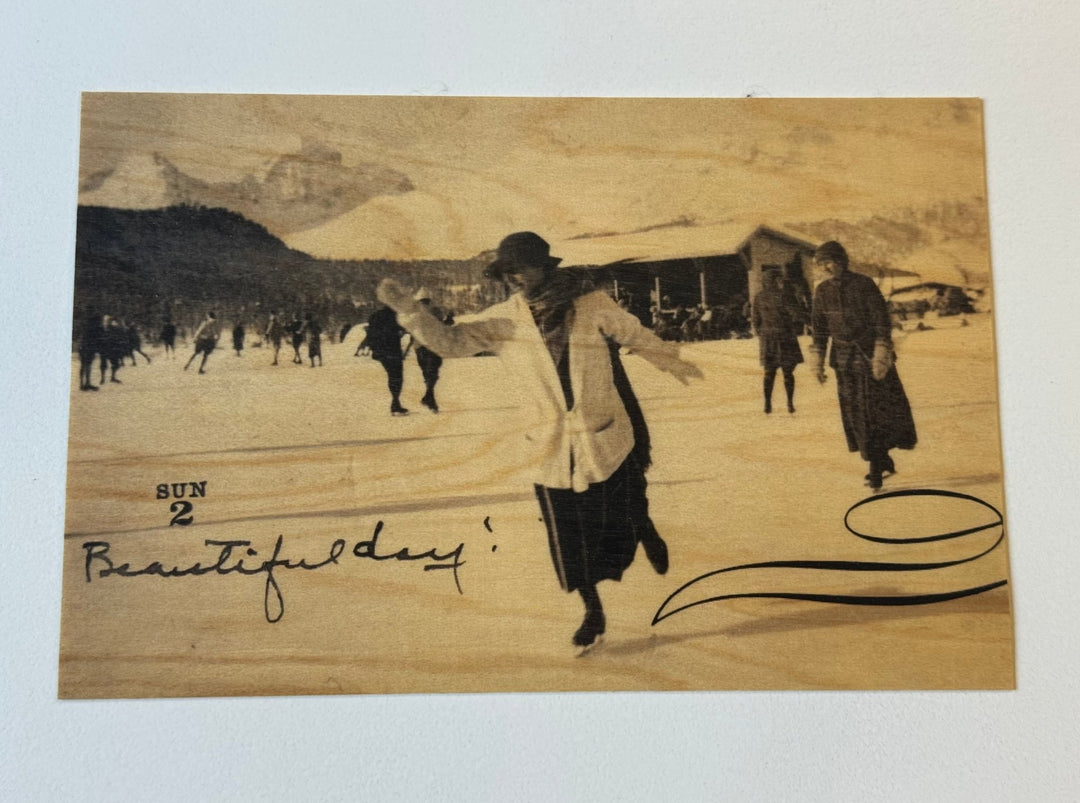 Ice Skaters Wood Postcard - Cedar Mountain Studios