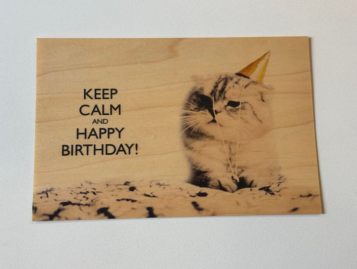 Keep Calm Cat Wood Postcard - Cedar Mountain Studios