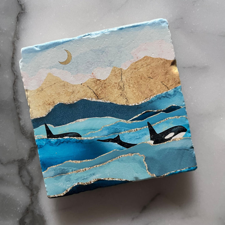 Marble Coasters - Golden Orcas - Cedar Mountain Studios
