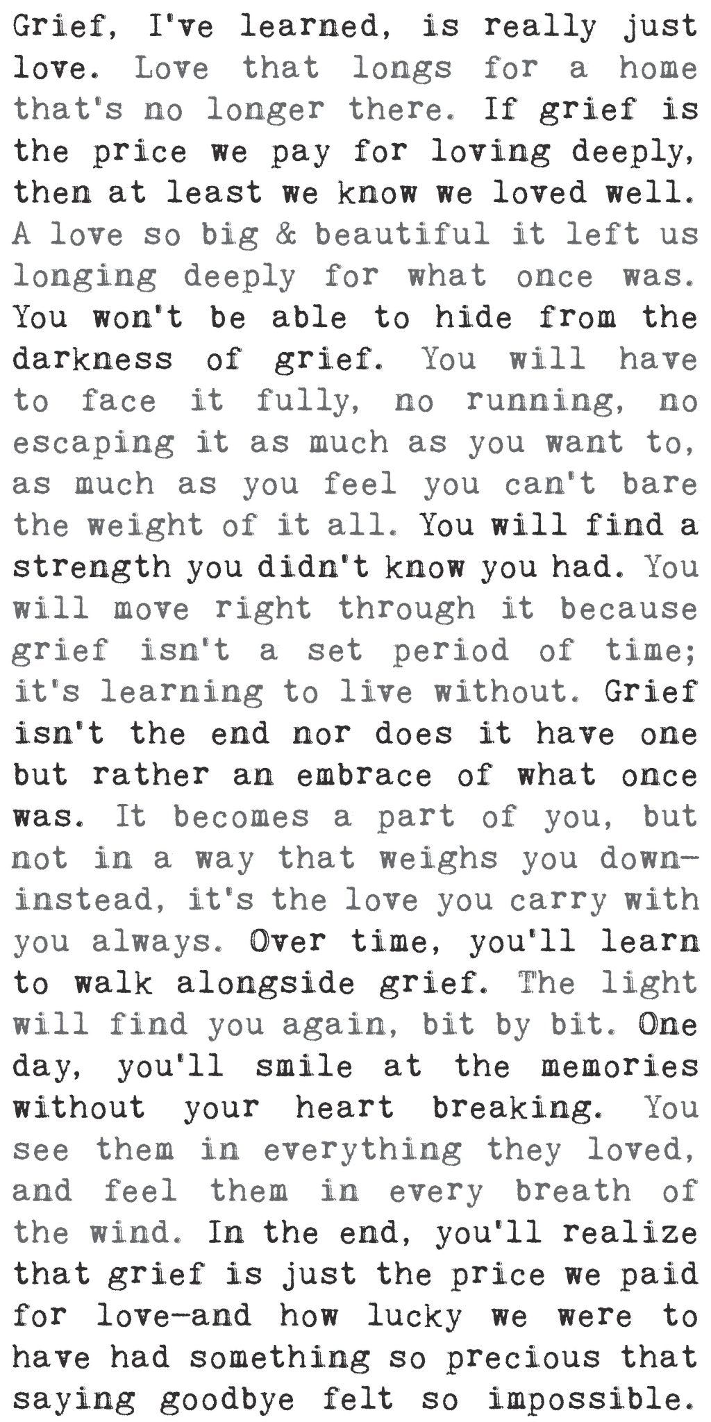 Typewriter Sign - Grief - Cedar Mountain Studios