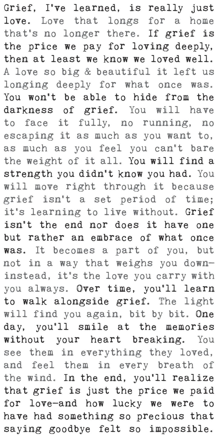 Typewriter Sign - Grief - Cedar Mountain Studios