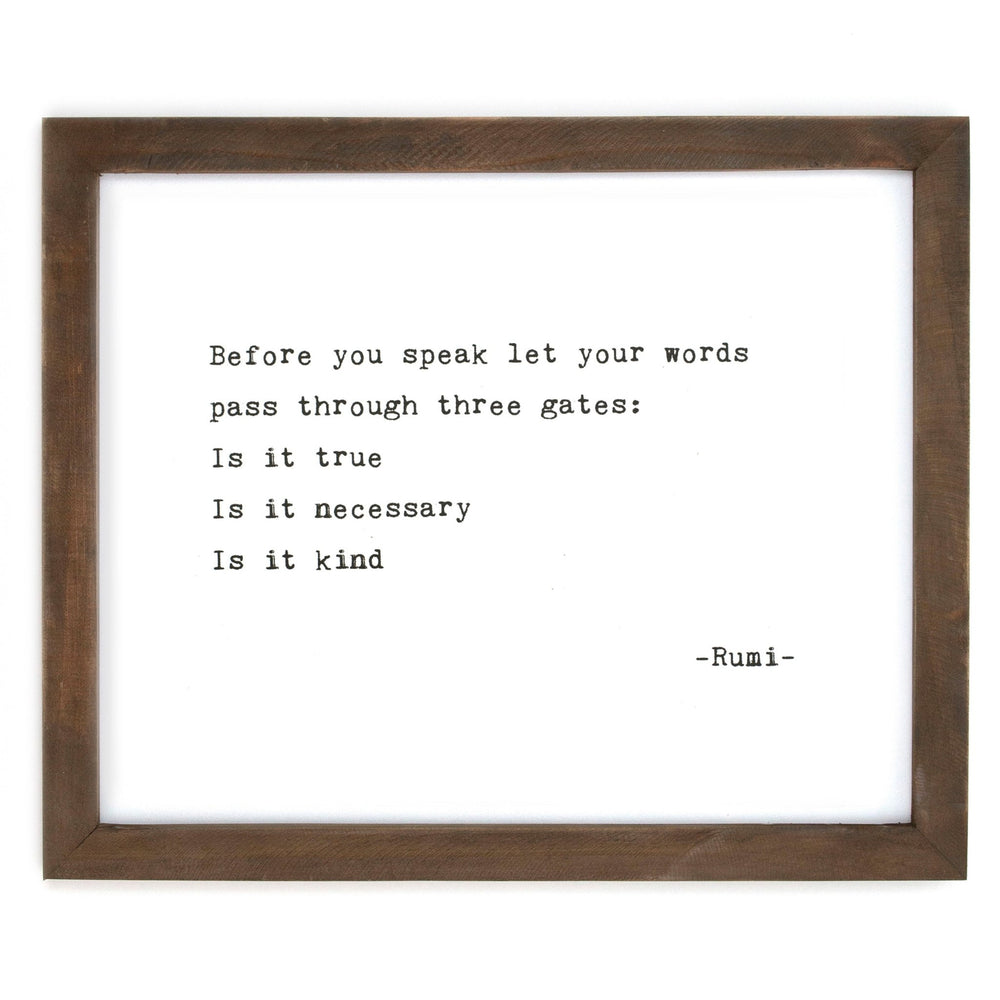 Before You Speak (Rumi) Framed Words - Cedar Mountain Studios