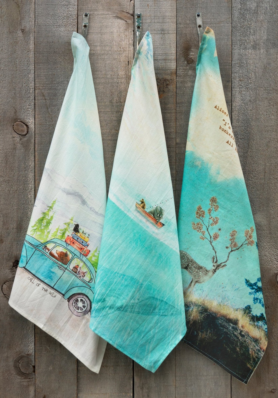 Handprinted Cotton Tea Towels Call of the Wild Road Trip – Cedar