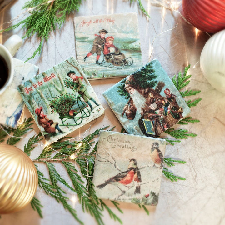 Christmas Greetings Marble Coaster - Cedar Mountain Studios