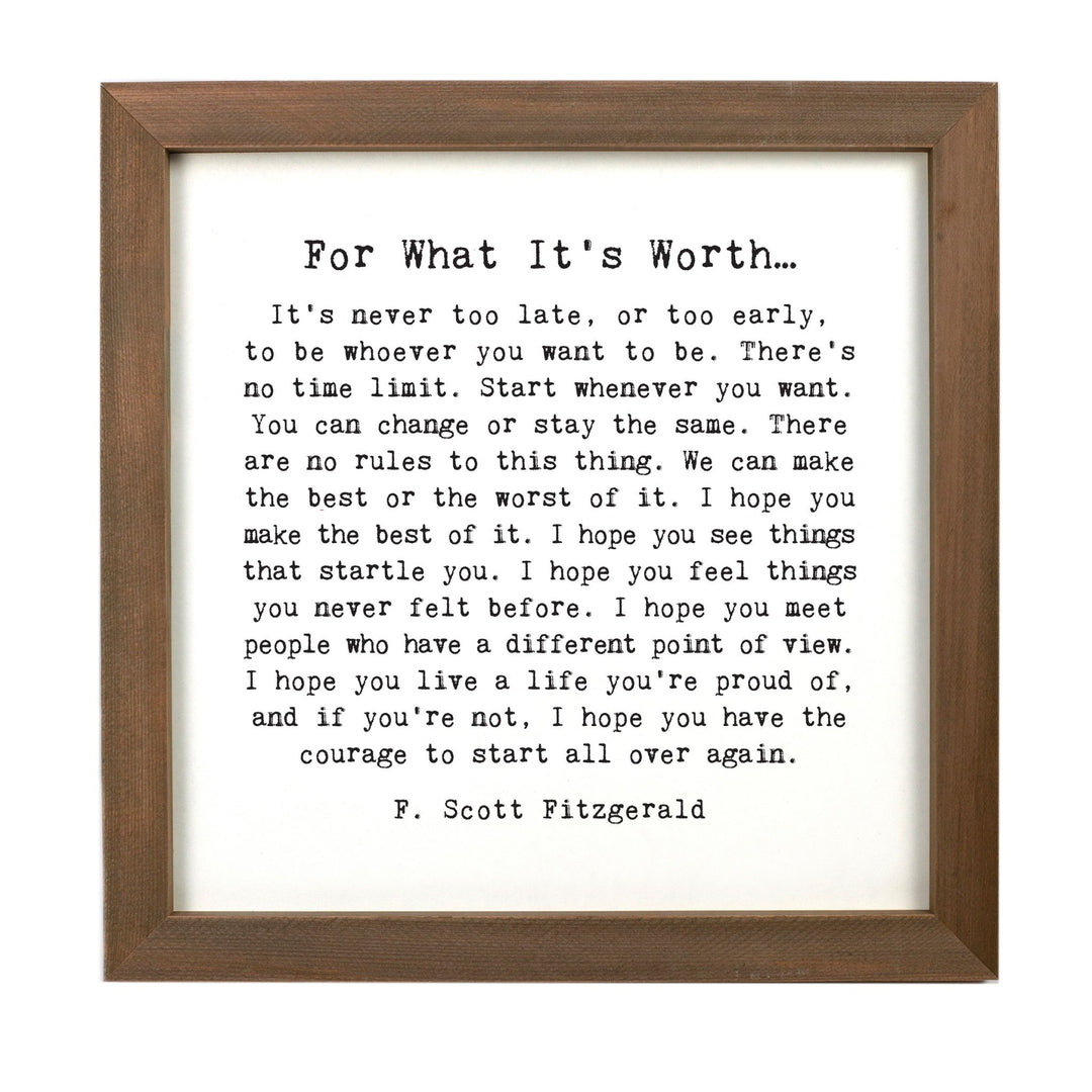 For What It's Worth Framed Words - Cedar Mountain Studios