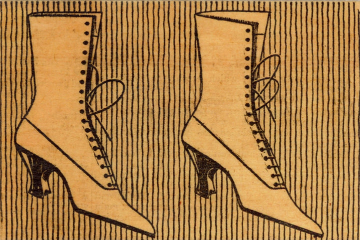 Vintage Boots Wood Postcard - Cedar Mountain Studios